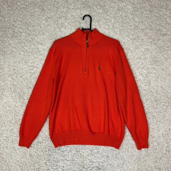 Polo Ralph Lauren 1/4 Zip Sweater Mens Large Orange Knit Pullover Preppy Casual - Picture 1 of 10